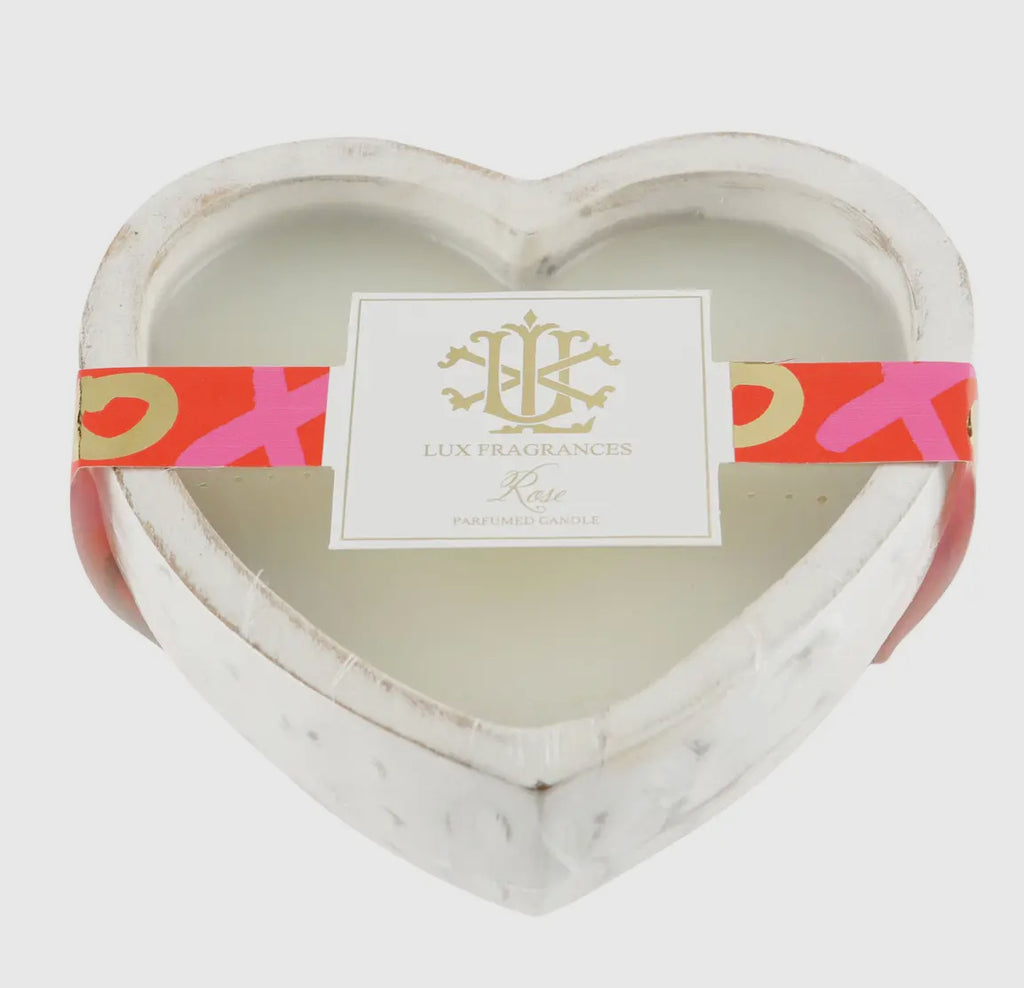 White wooden heart shape candle- rose scented