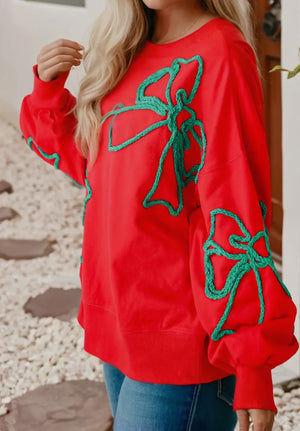 Red w/green bows Xmas sweatshirt(non-fleece lining)