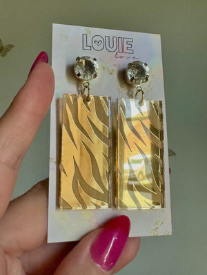 LL gold acrylic Tiger print gameday earrings