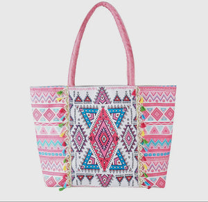 Aztec print fringe tassel tote