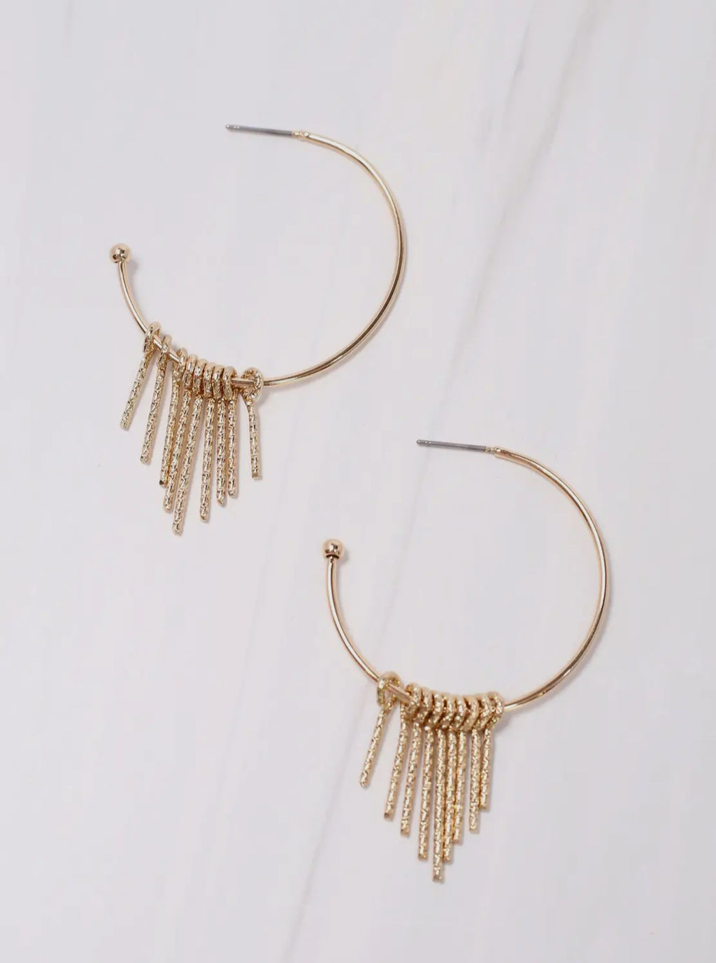 Gold Bartlett hoop earrings with fringe