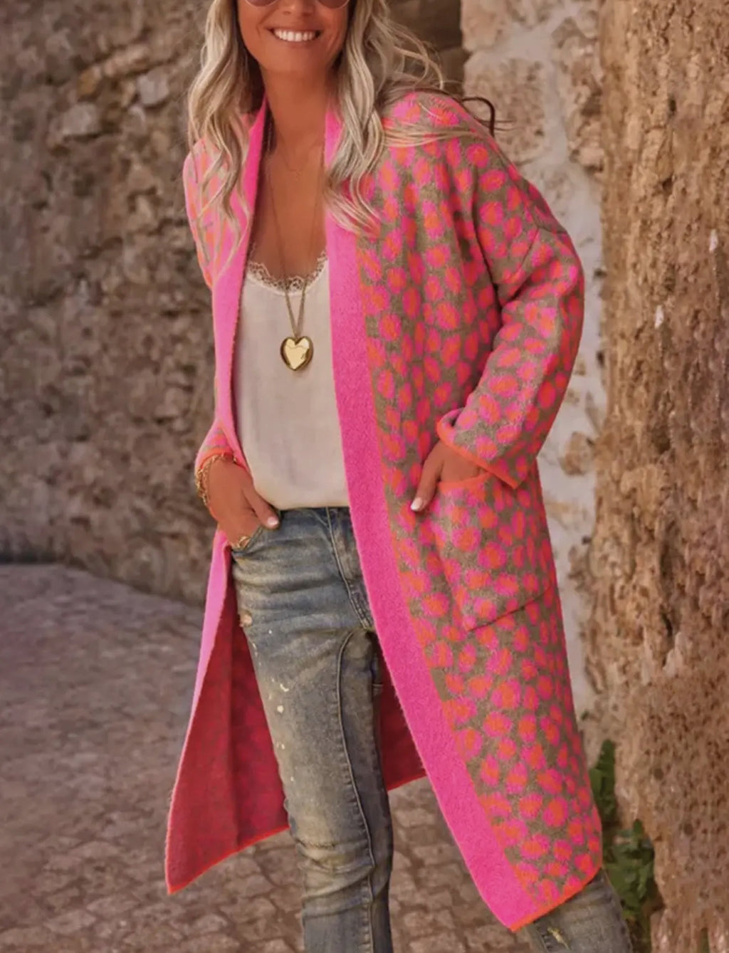 Wild rose animal print long cardigan