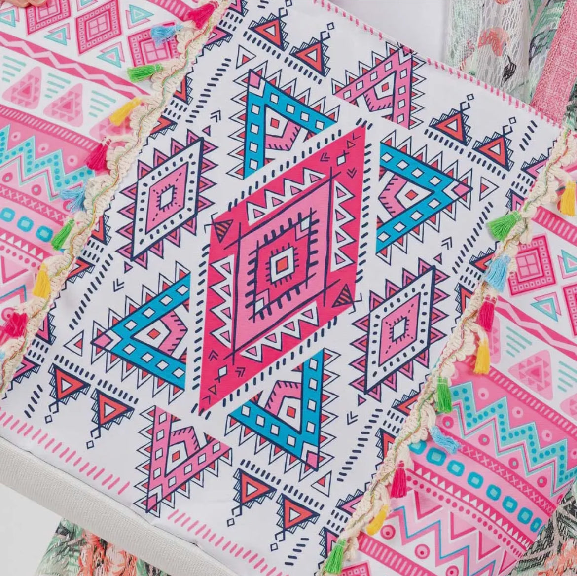 Aztec print fringe tassel tote