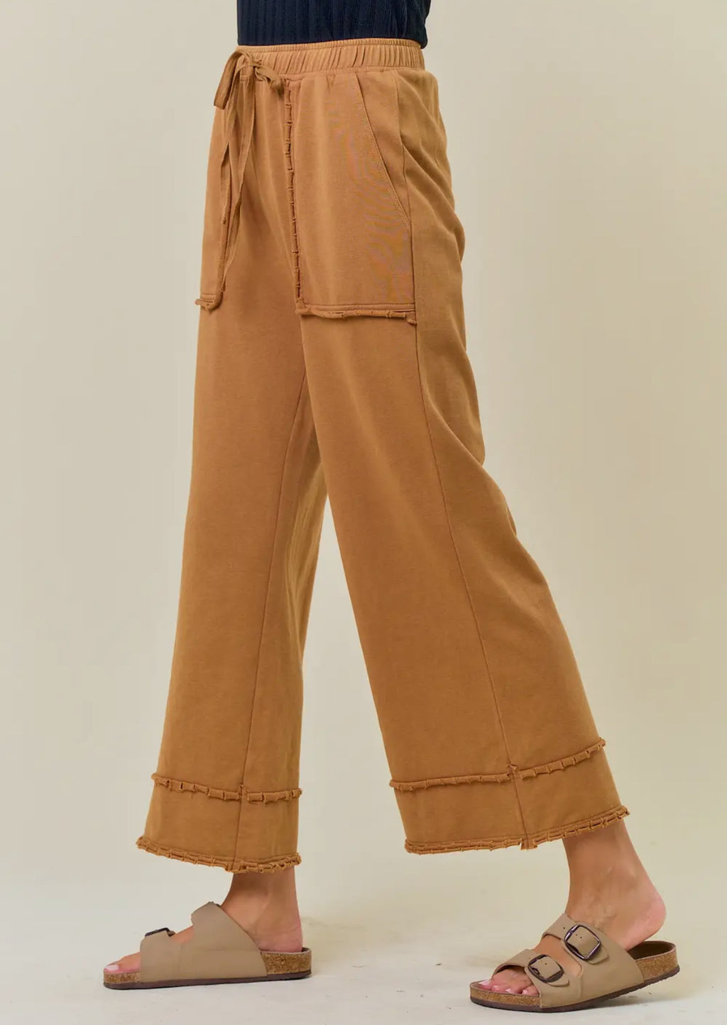 Camel Vintage washed French terry lightweight sweatpants-ankle length