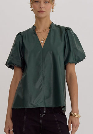 Forest green faux leather top