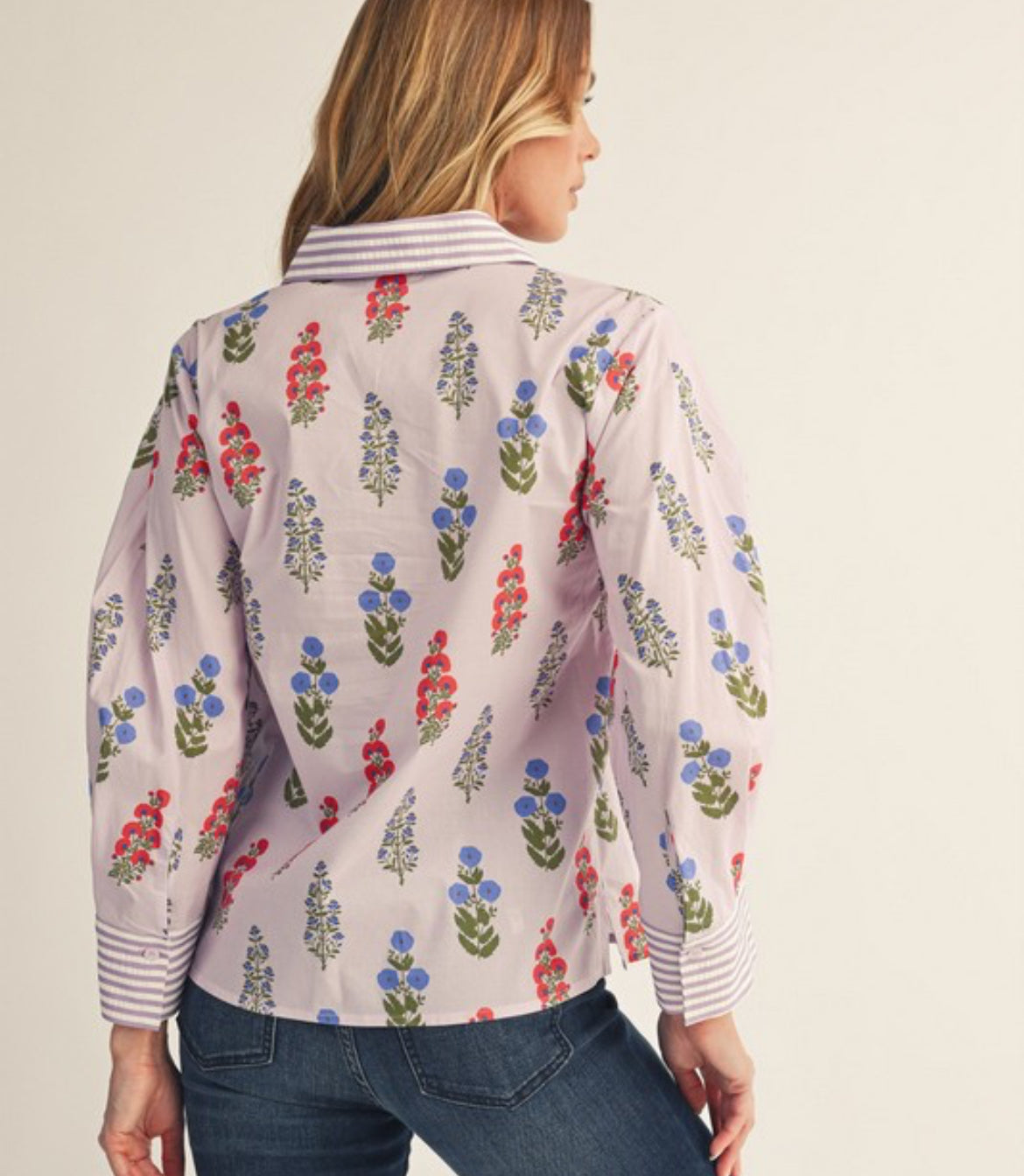 Lavender blouse with stripe contrast