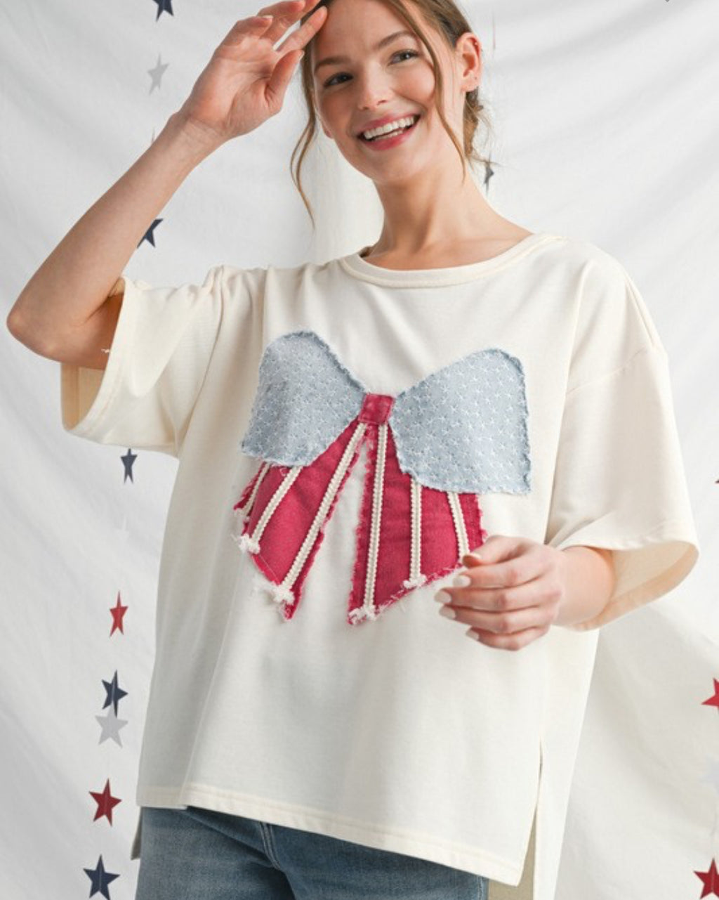 Vintage American flag bow tshirt(terry)