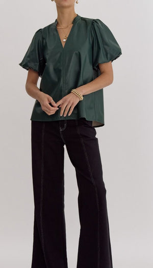 Forest green faux leather top