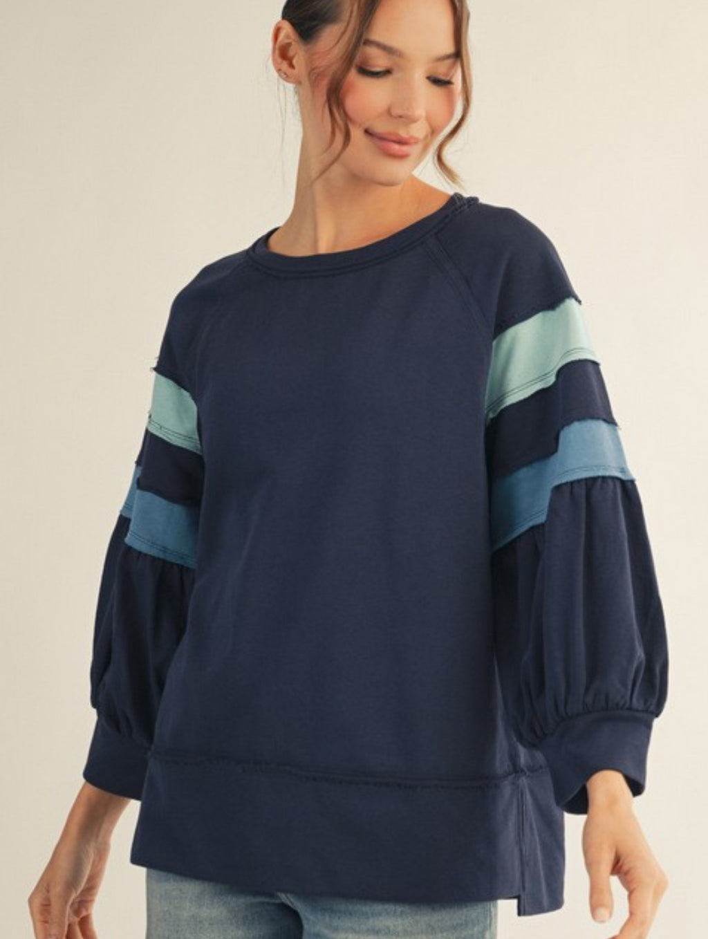 Navy color block raglan sleeve top