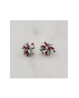 Pom Pom stud earrings maroon/gray/white