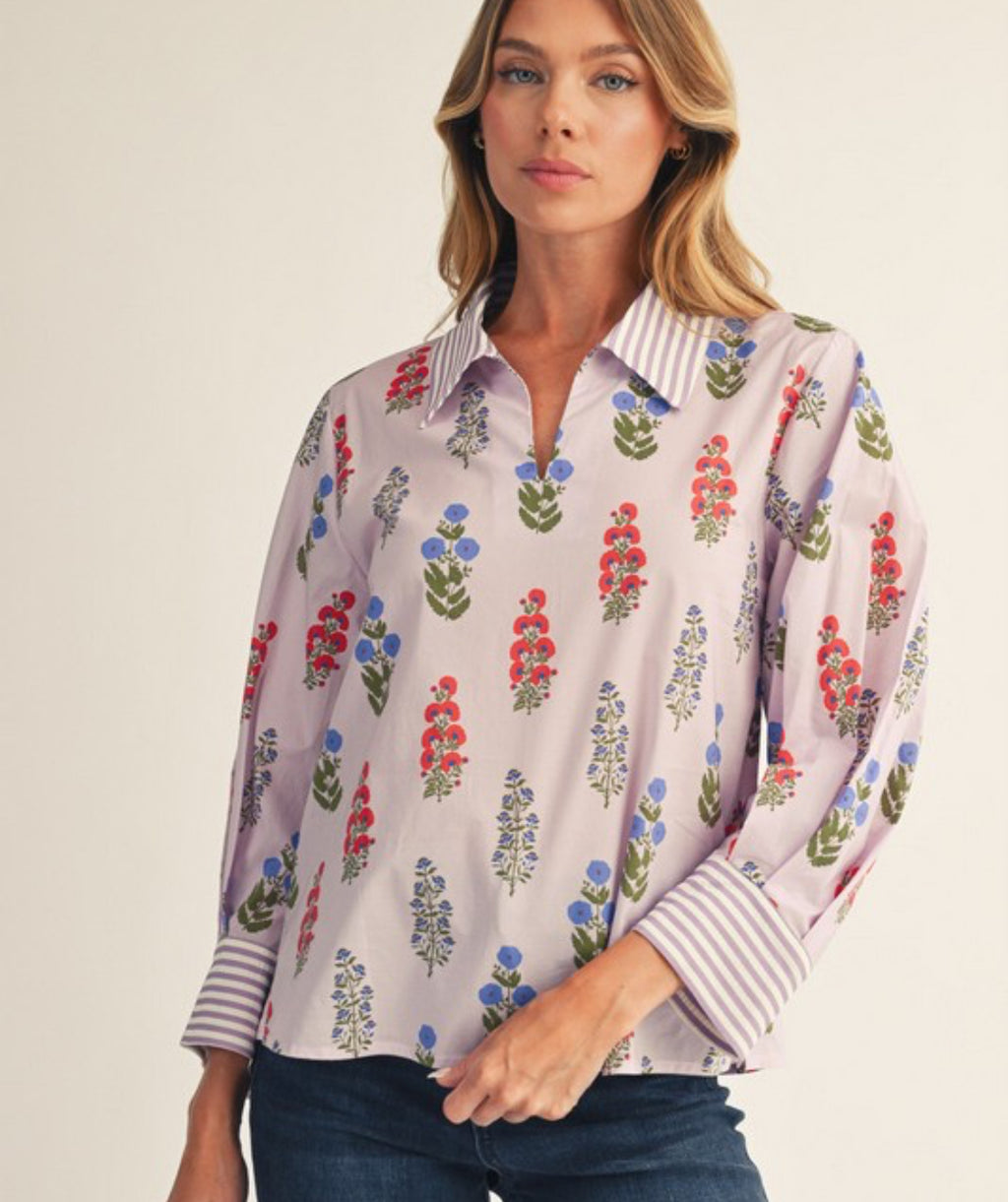 Lavender blouse with stripe contrast