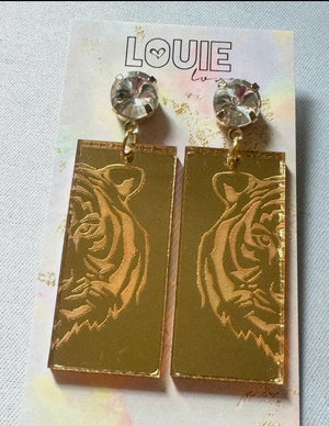 LL gold acrylic Tiger face gameday earrings