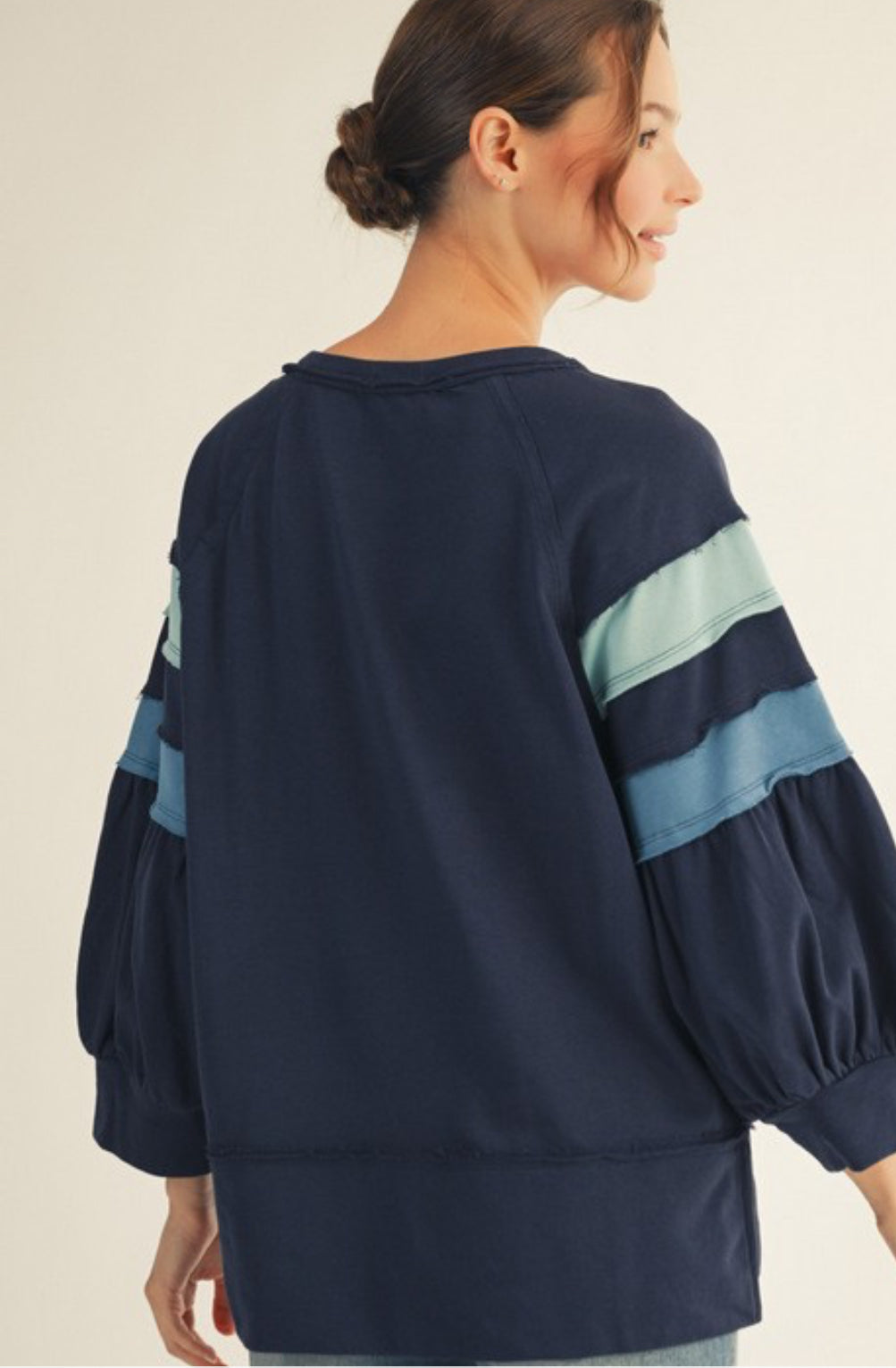 Navy color block raglan sleeve top