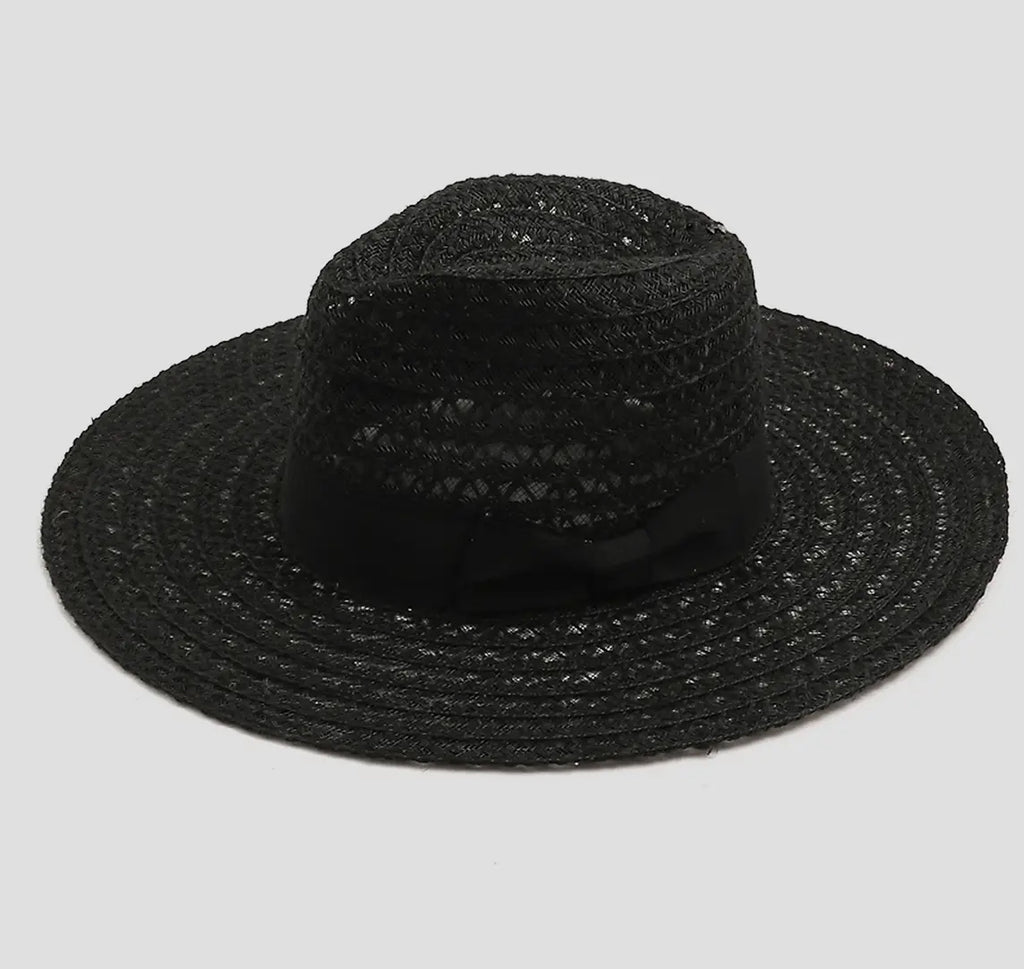 Black straw hat with black band