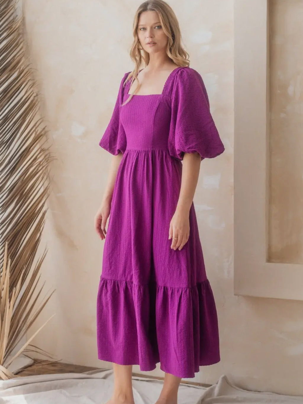 Curvy Orchid textured midi dress w/pockets