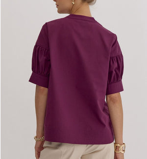 Plum v-neck woven top