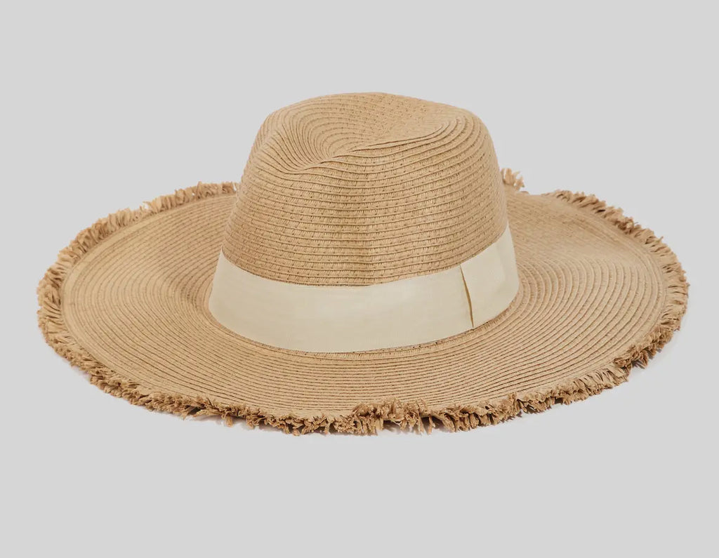 Tan floppy straw hat