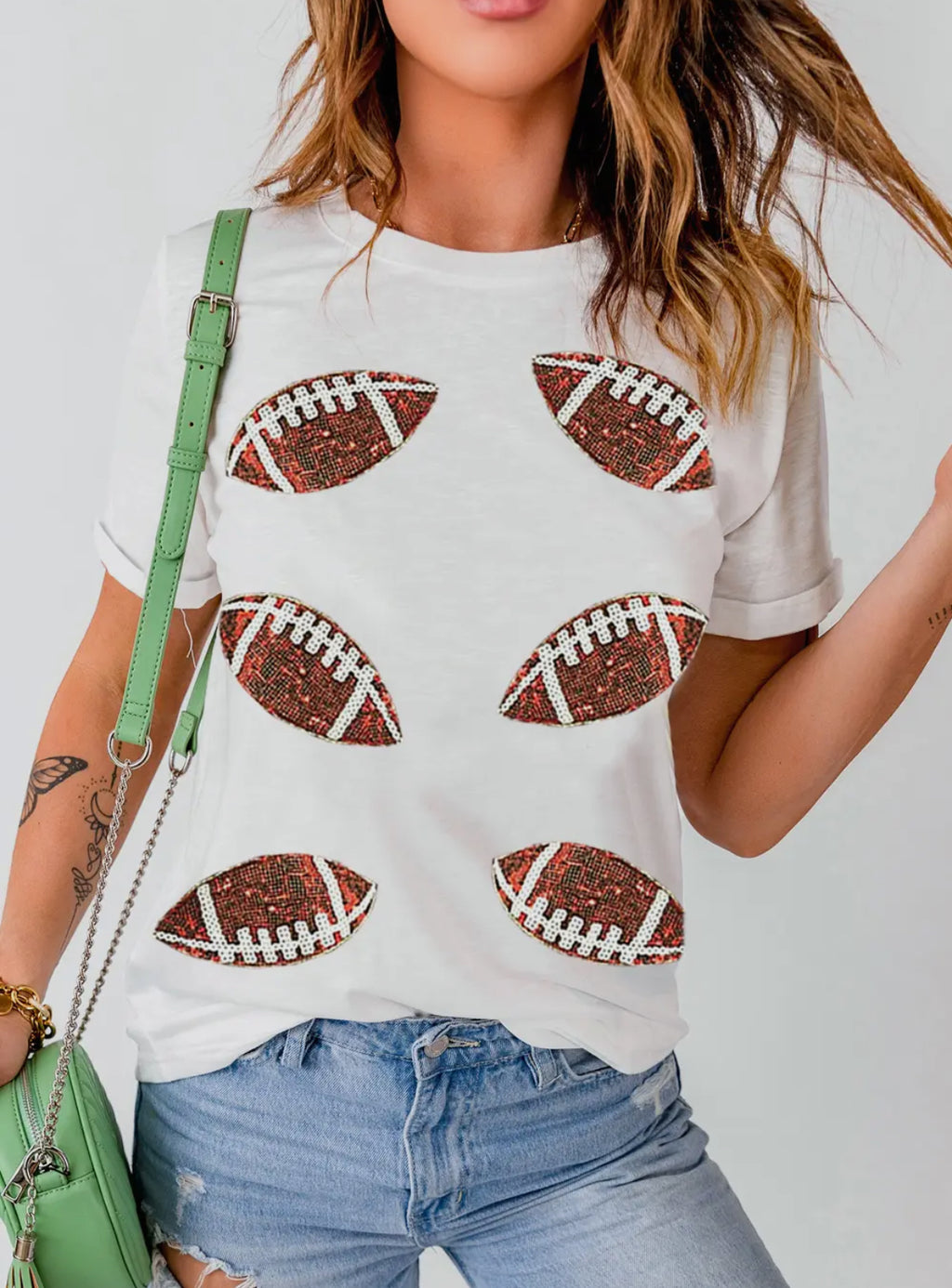 Sequined football white tshirt