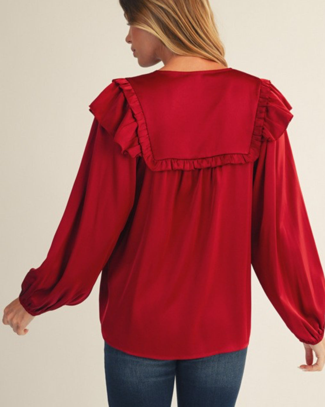Wine ruffle detail blouse