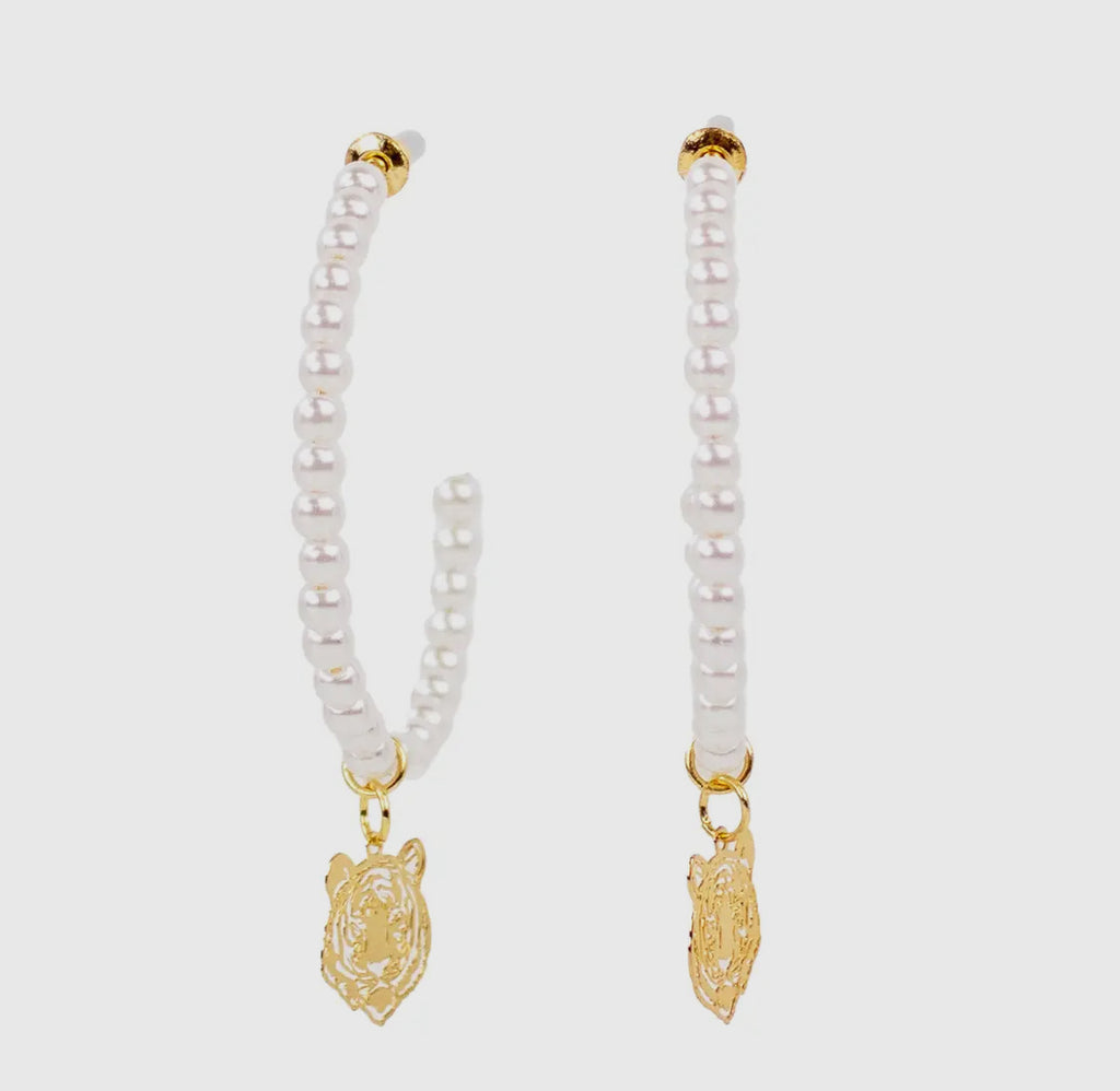 Tiger pearl hoop earrings