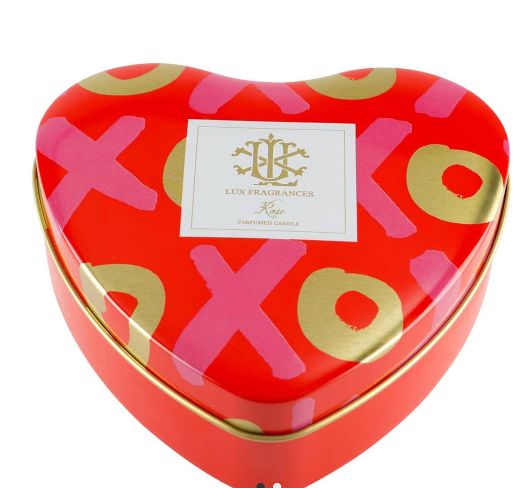 Red XOXO tin candle- rose scent