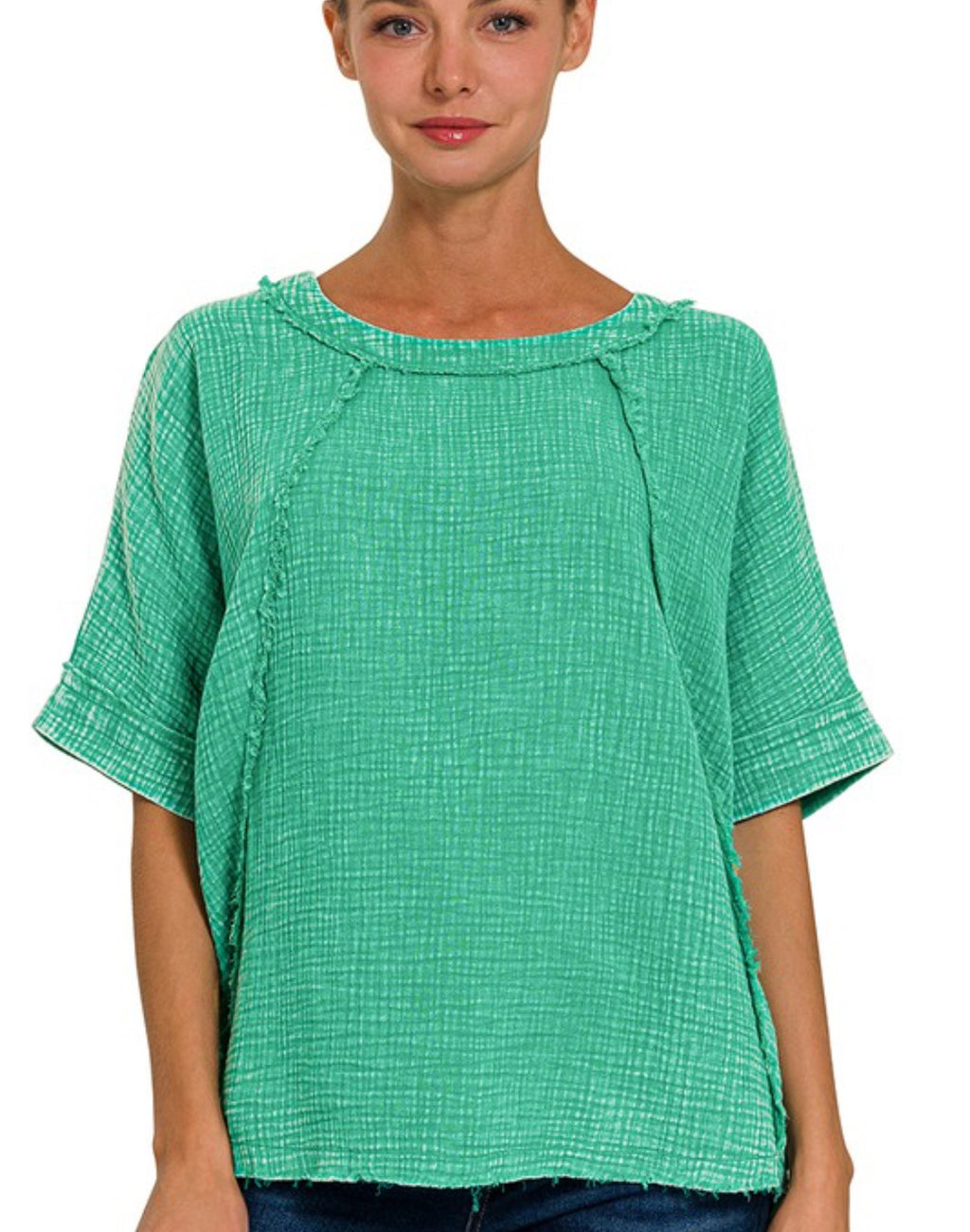 Kelly green raglan gauze top