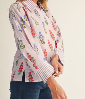 Lavender blouse with stripe contrast