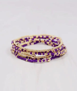 Purple and gold beaded bracelet