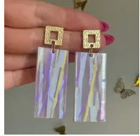 LL acrylic purple/gold stripe earrings