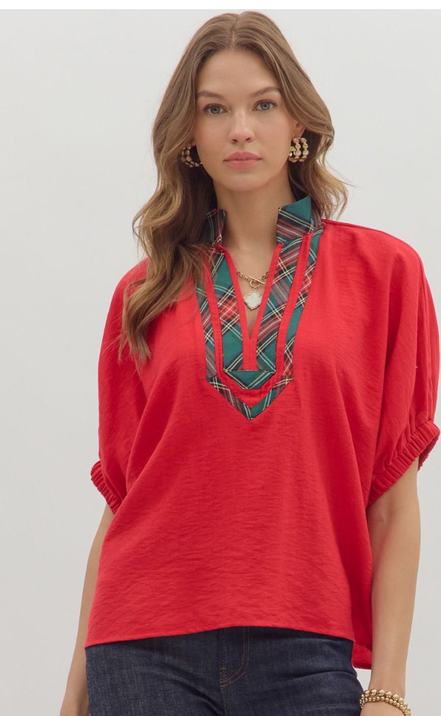 Red top w/plaid trim