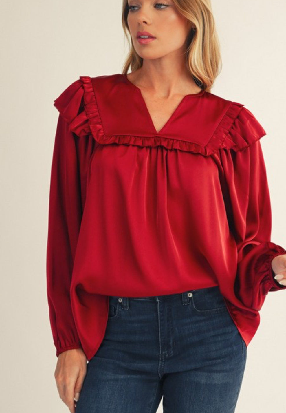 Wine ruffle detail blouse