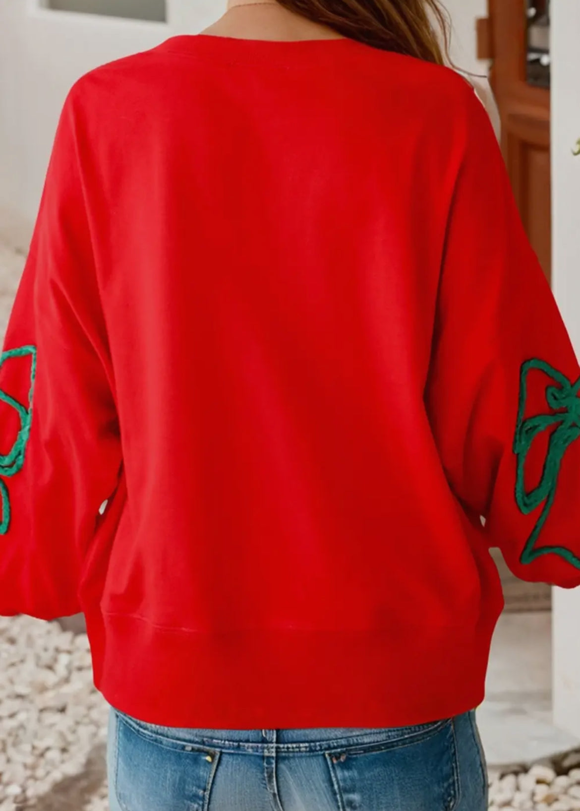 Red w/green bows Xmas sweatshirt(non-fleece lining)