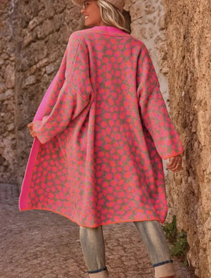 Wild rose animal print long cardigan