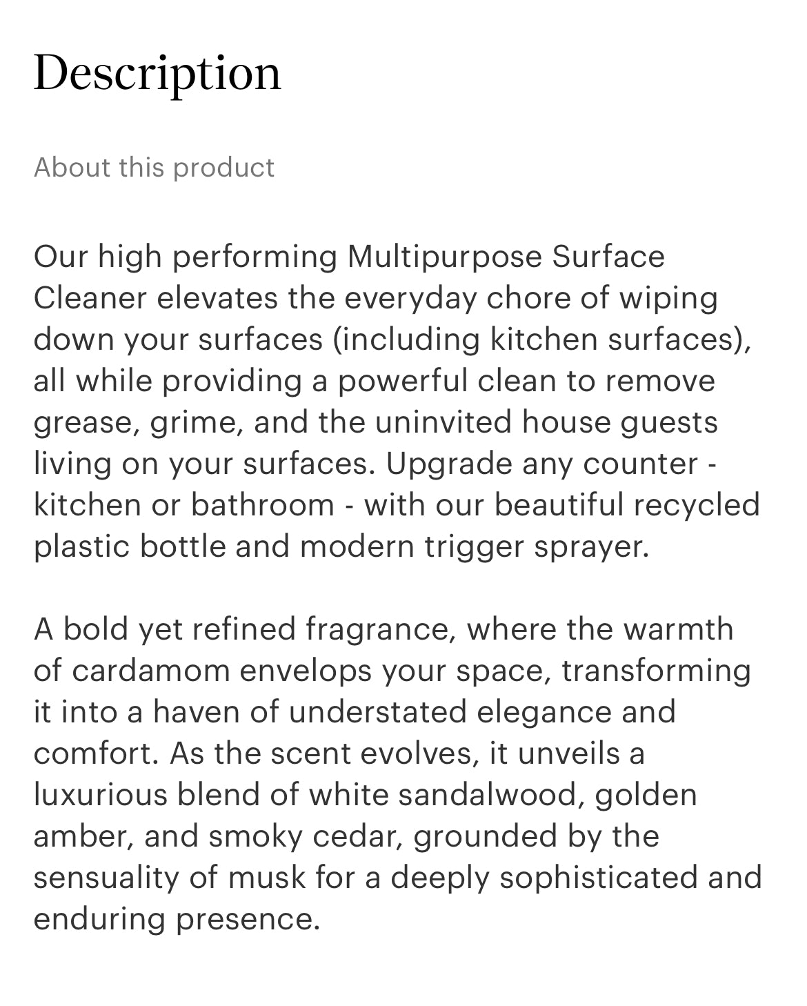 Amber Santal l'avant multi-purpose cleaner