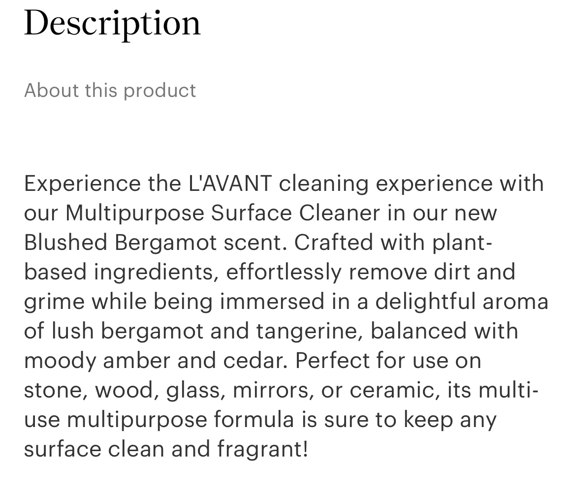 blushed bergamot l'avant multi-purpose cleaner