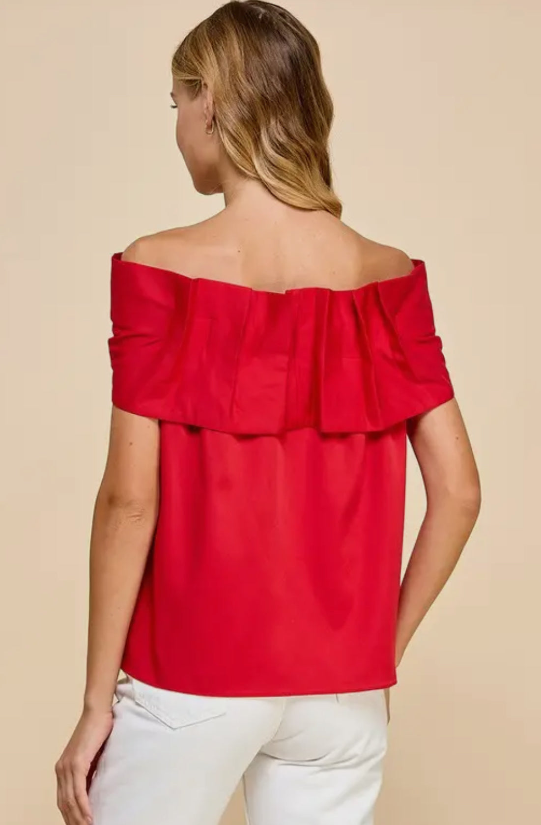 Red bow off the shoulder top, lined