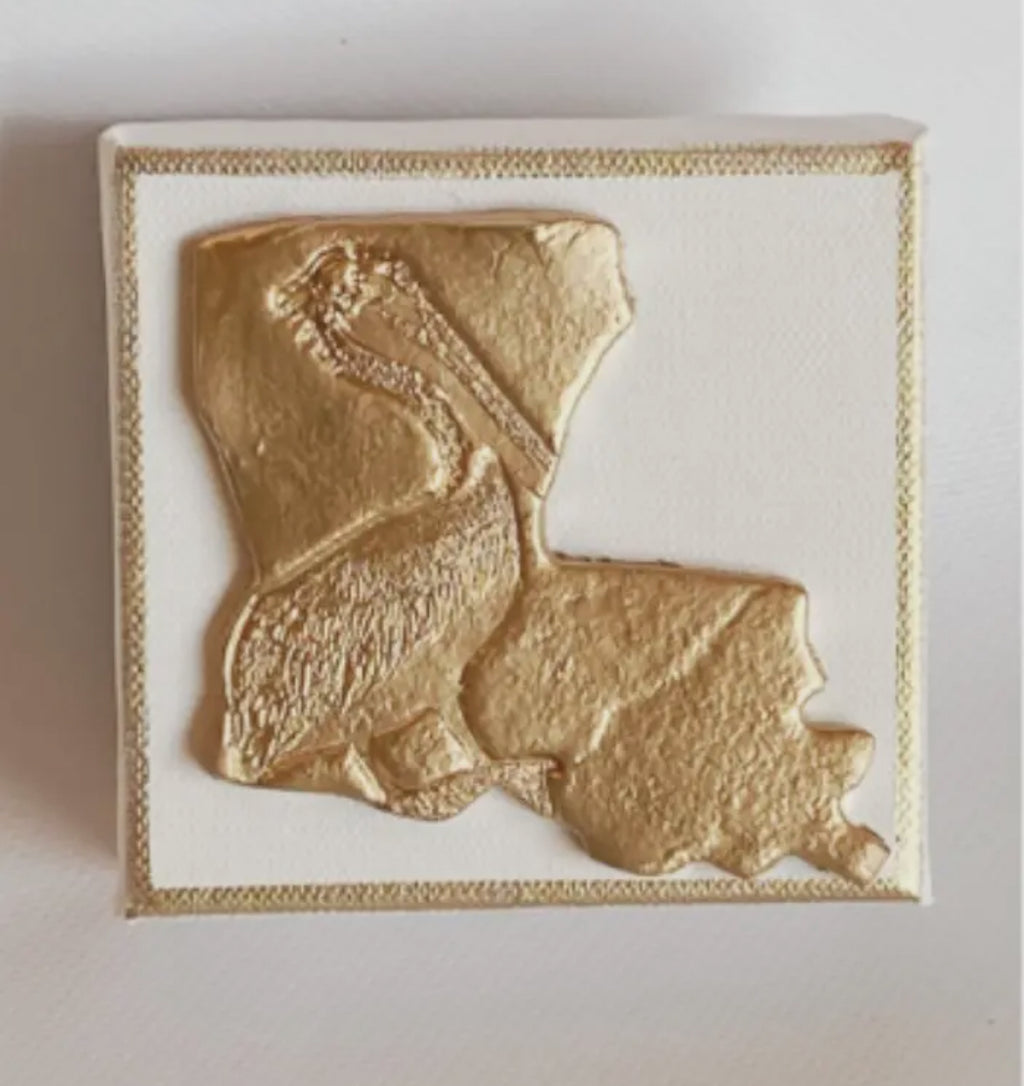 Louisiana Pelican gold gilded canvas