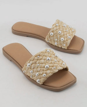 Pearl raffia slide sandal