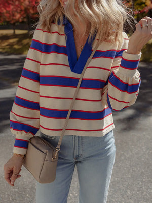 Blue/red stripe vneck pullover