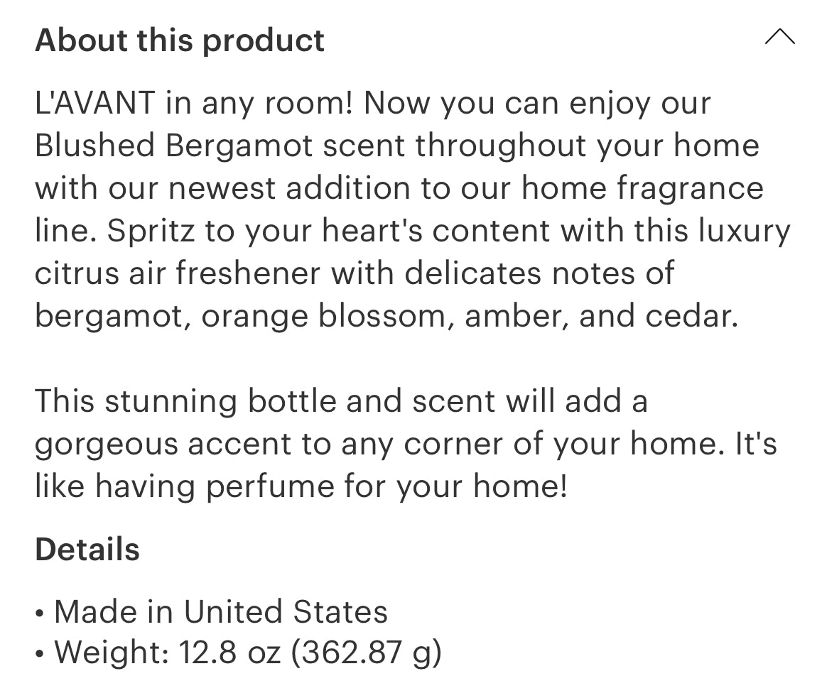 L’avant blushed bergamot Room spray