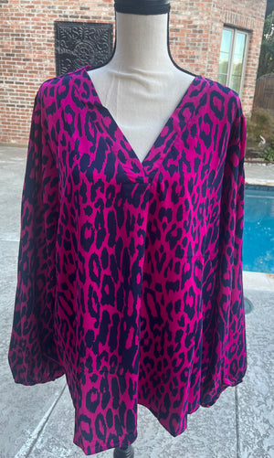 Curvy Raspberry/navy animal print blouse