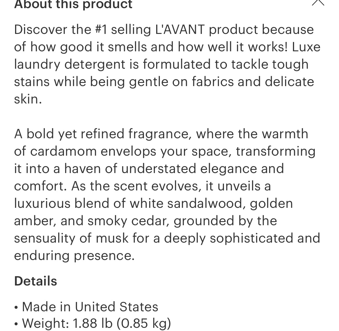 L’avant Amber Santal laundry detergent