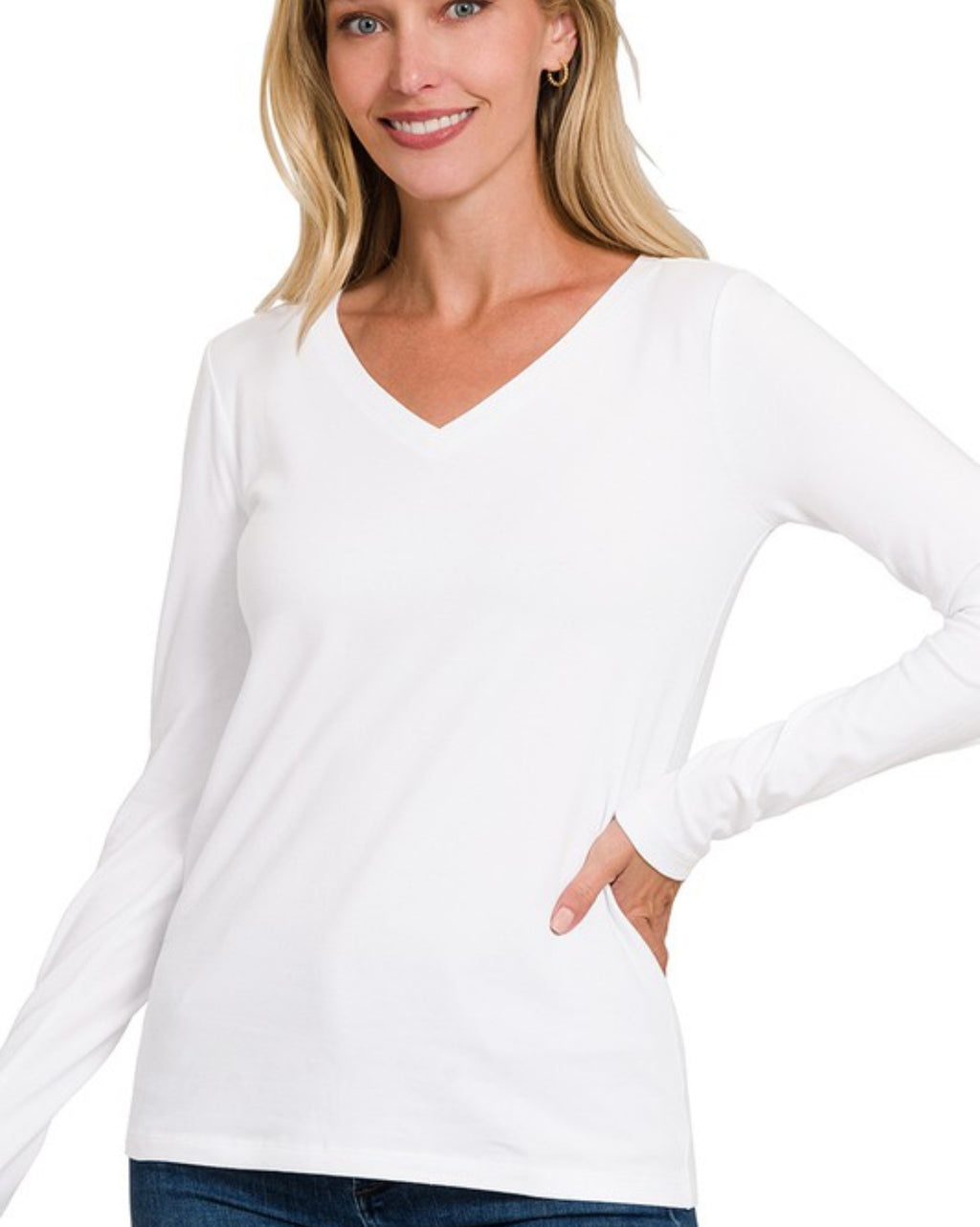 White vneck long sleeve tshirt