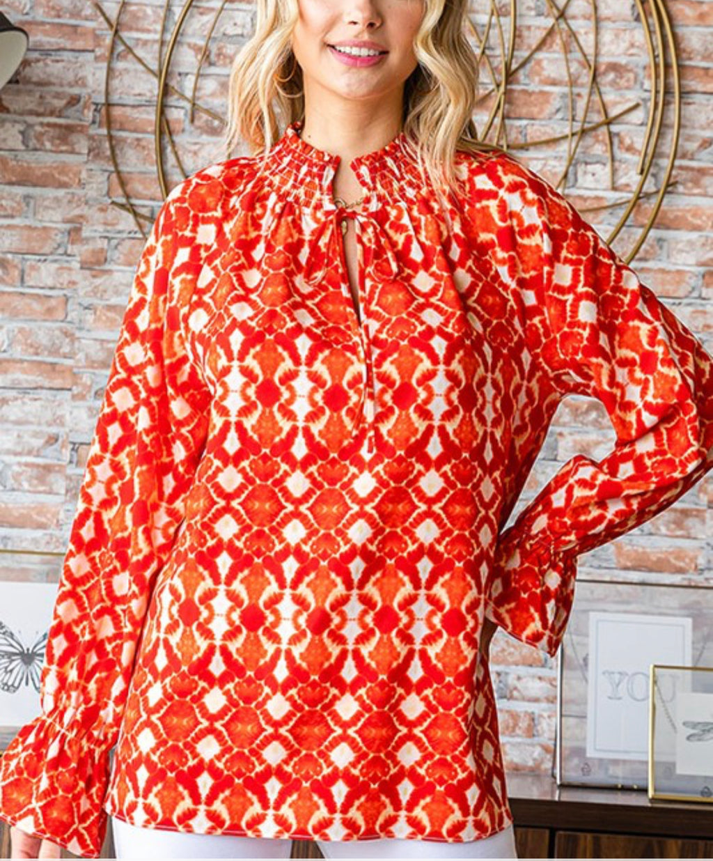 Curvy Brick red abstract print blouse
