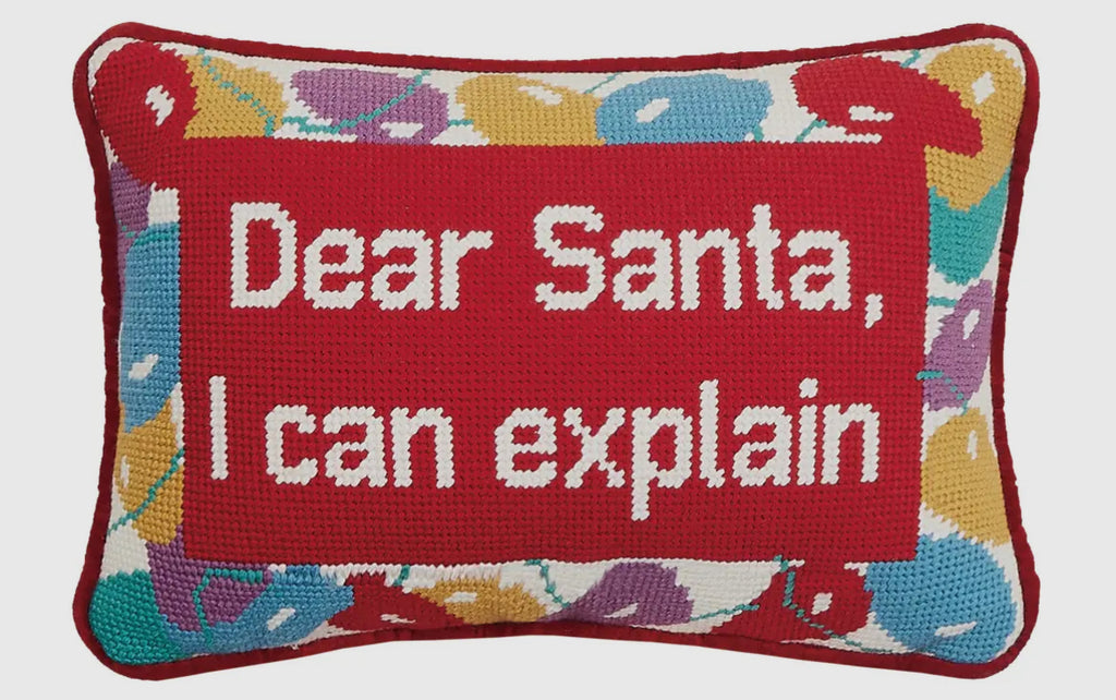 Dear Santa I Can Explain needlepoint pillow