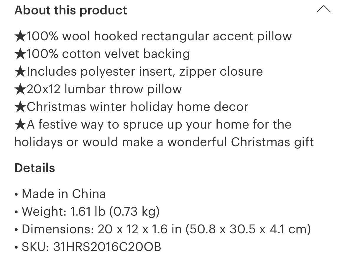 Merry Christmas Hook pillow- (seasonal item are not returnable)