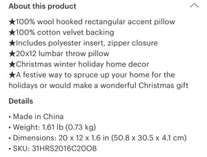 Merry Christmas Hook pillow- (seasonal item are not returnable)