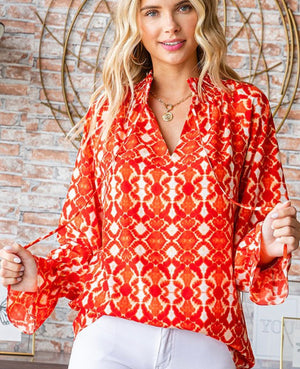 Curvy Brick red abstract print blouse