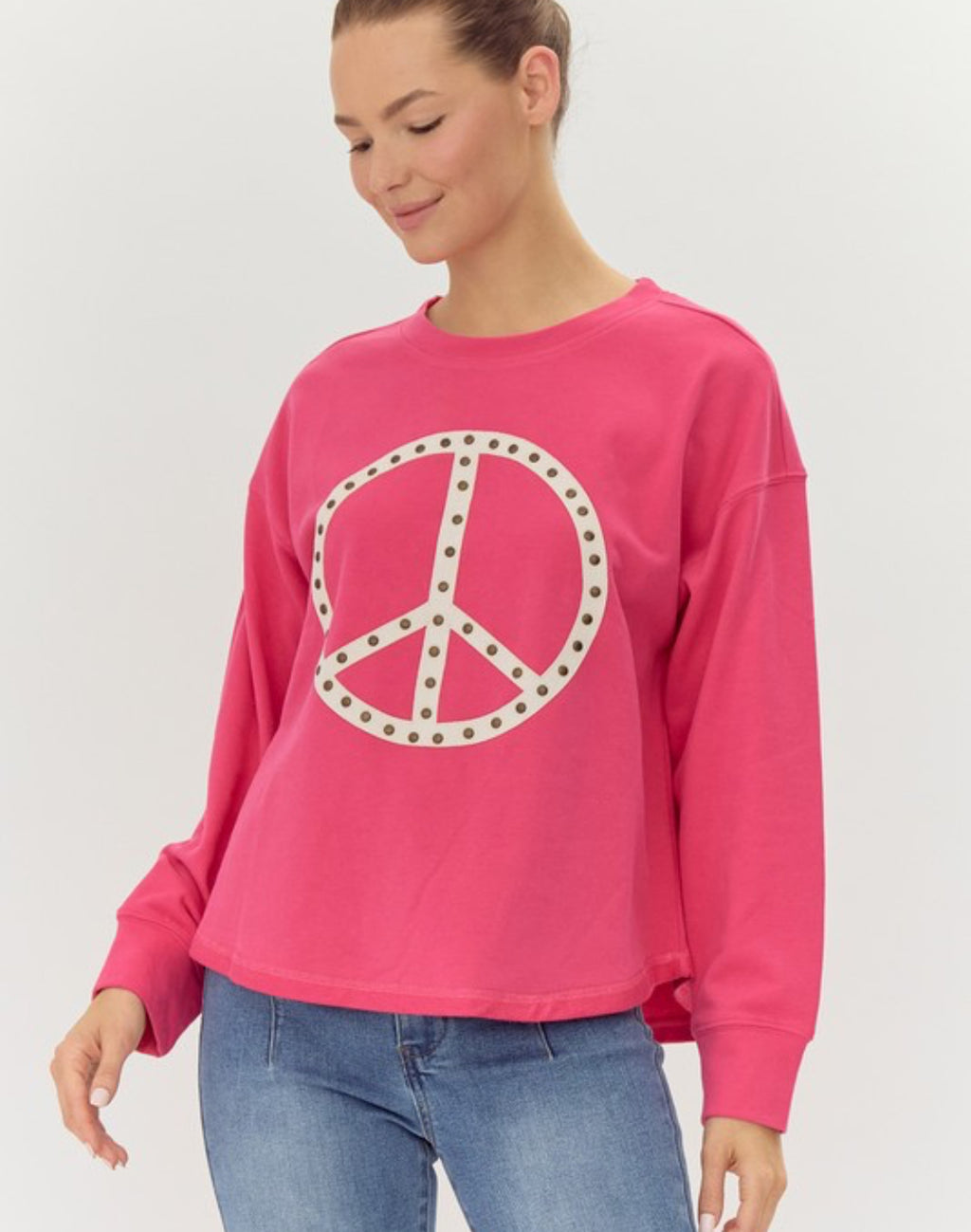 Fuschia peace terry sweatshirt