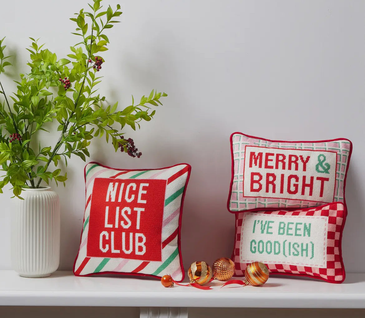 Merry and bright needlepoint pillow